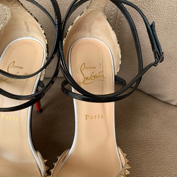 Christian Louboutin Monocronana 120 Black White Splattered Gold Spike 37 1/2 - Picture 7 of 16